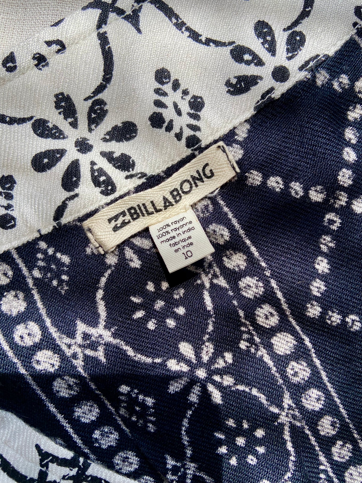 Elegant Navy Blue & White Printed Bell Sleeve Top