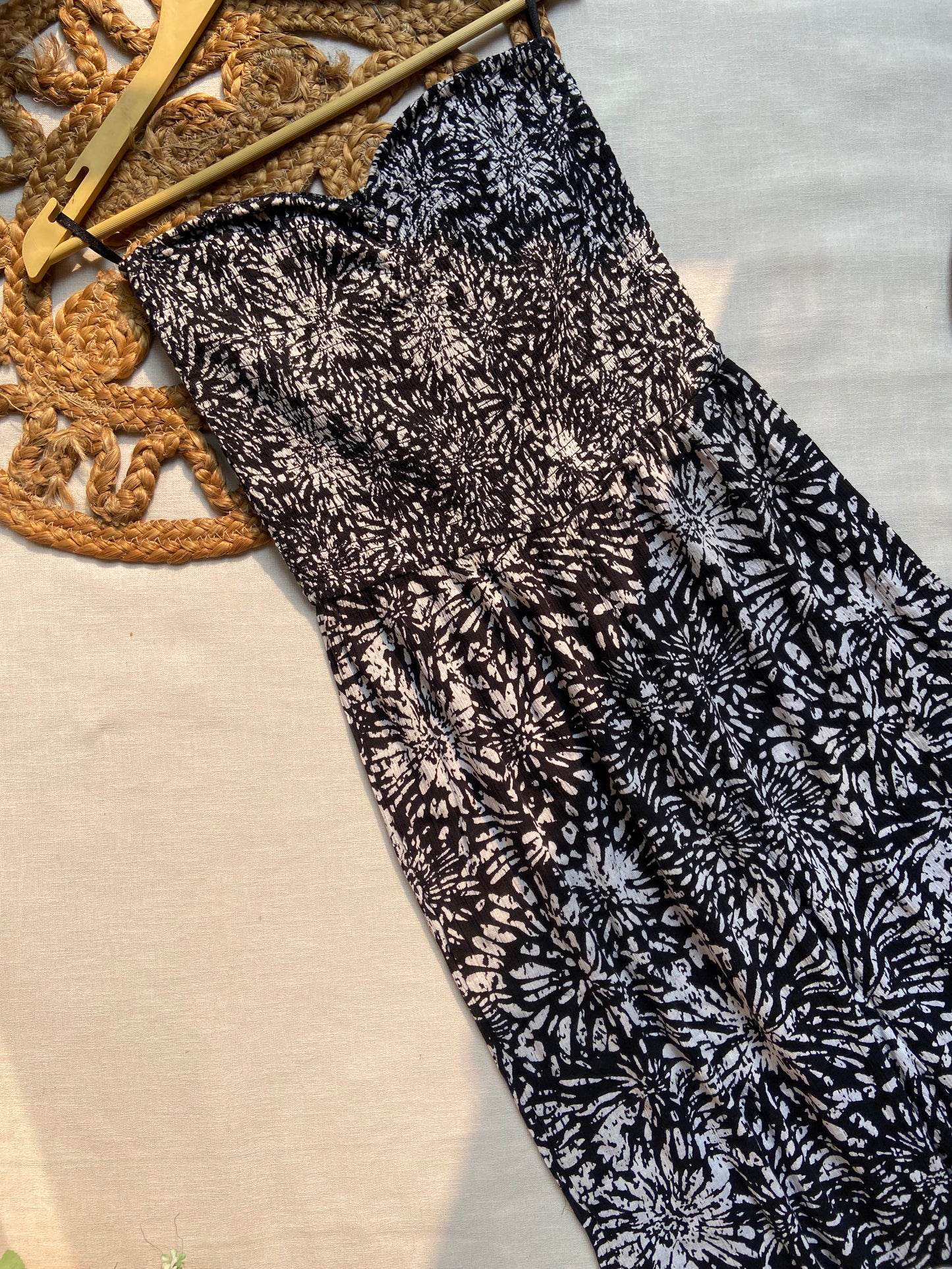 Women’s Black & White Floral Print Strapless Jumpsuit