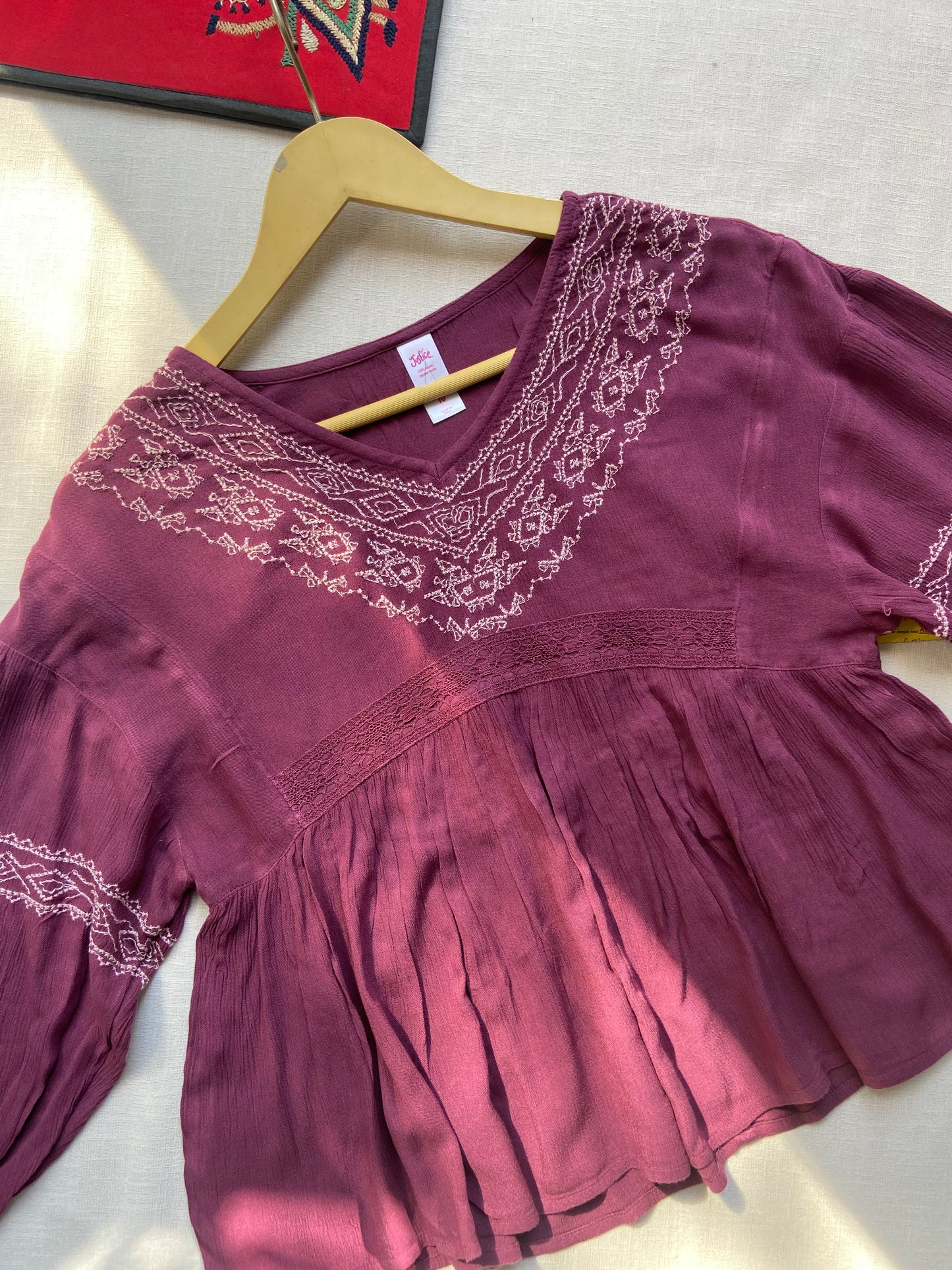 Boho Chic Maroon Embroidered Peplum Top