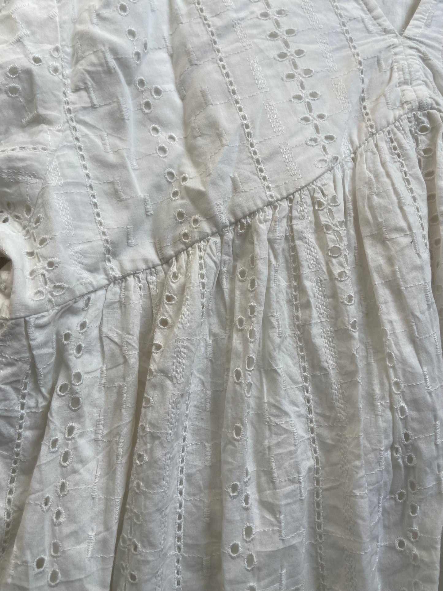 White Eyelet Cotton Dress with 3/4 Sleeves