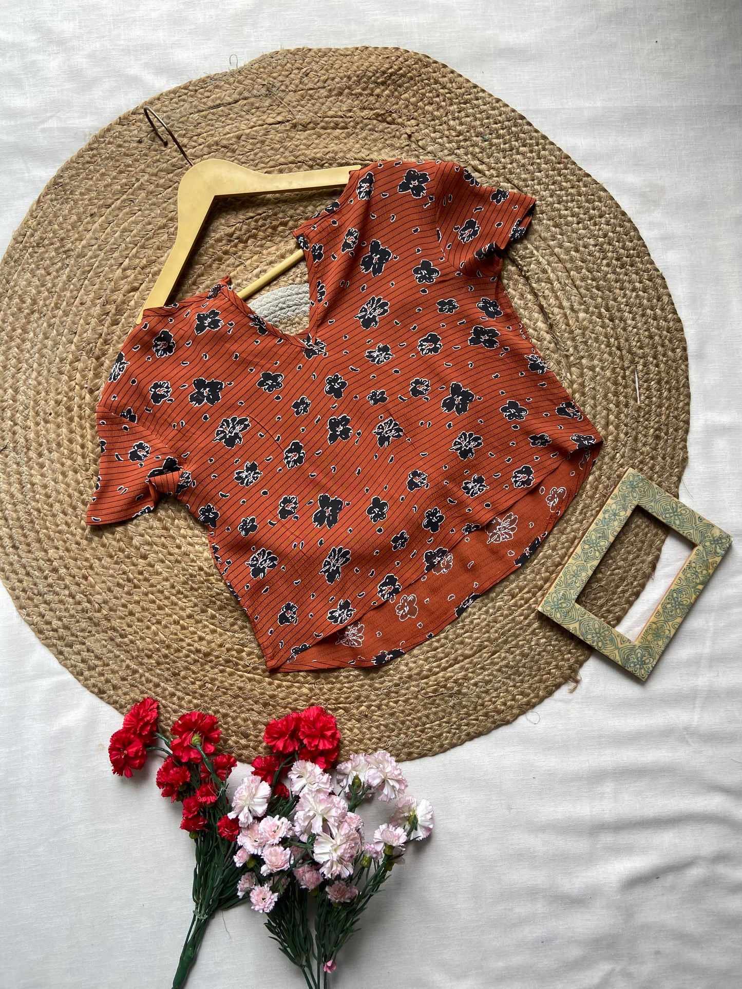 Rust Floral Printed Crop Top