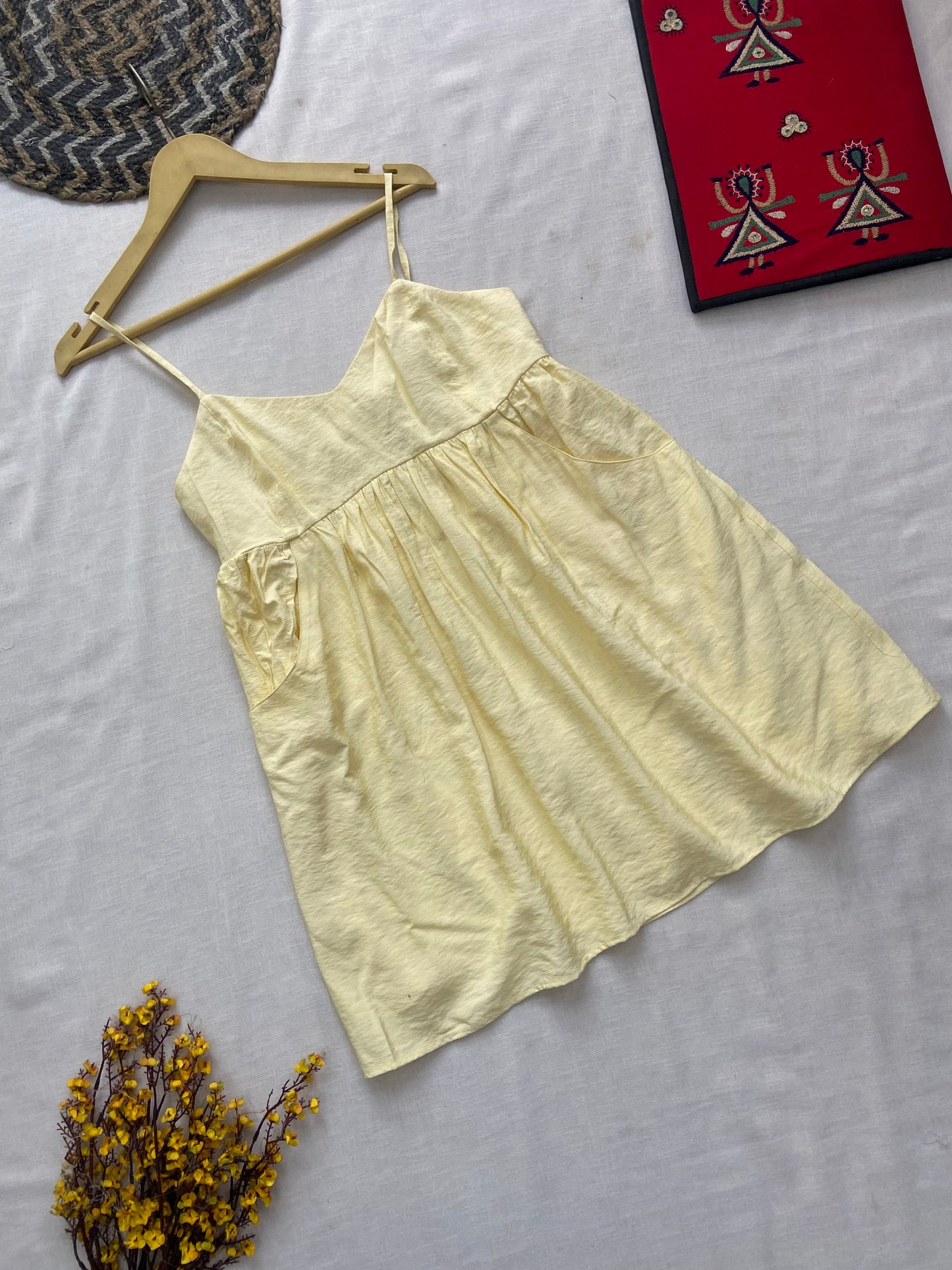 Yellow Sleeveless Summer Dress with Pockets