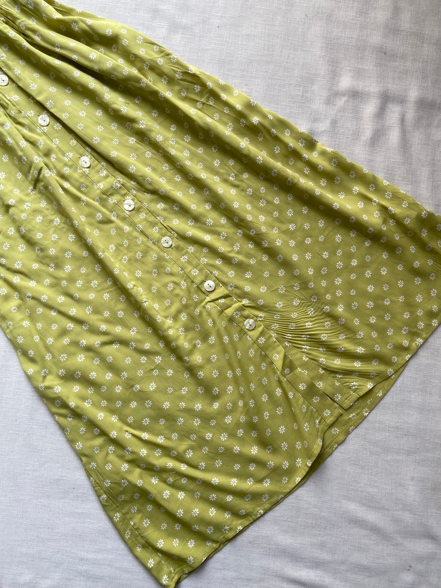 Green Printed Button Down Midi Dress