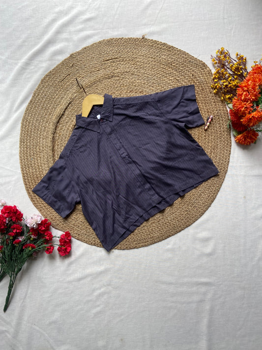 Women's Solid Dark Purple Oversized Collared Shirt