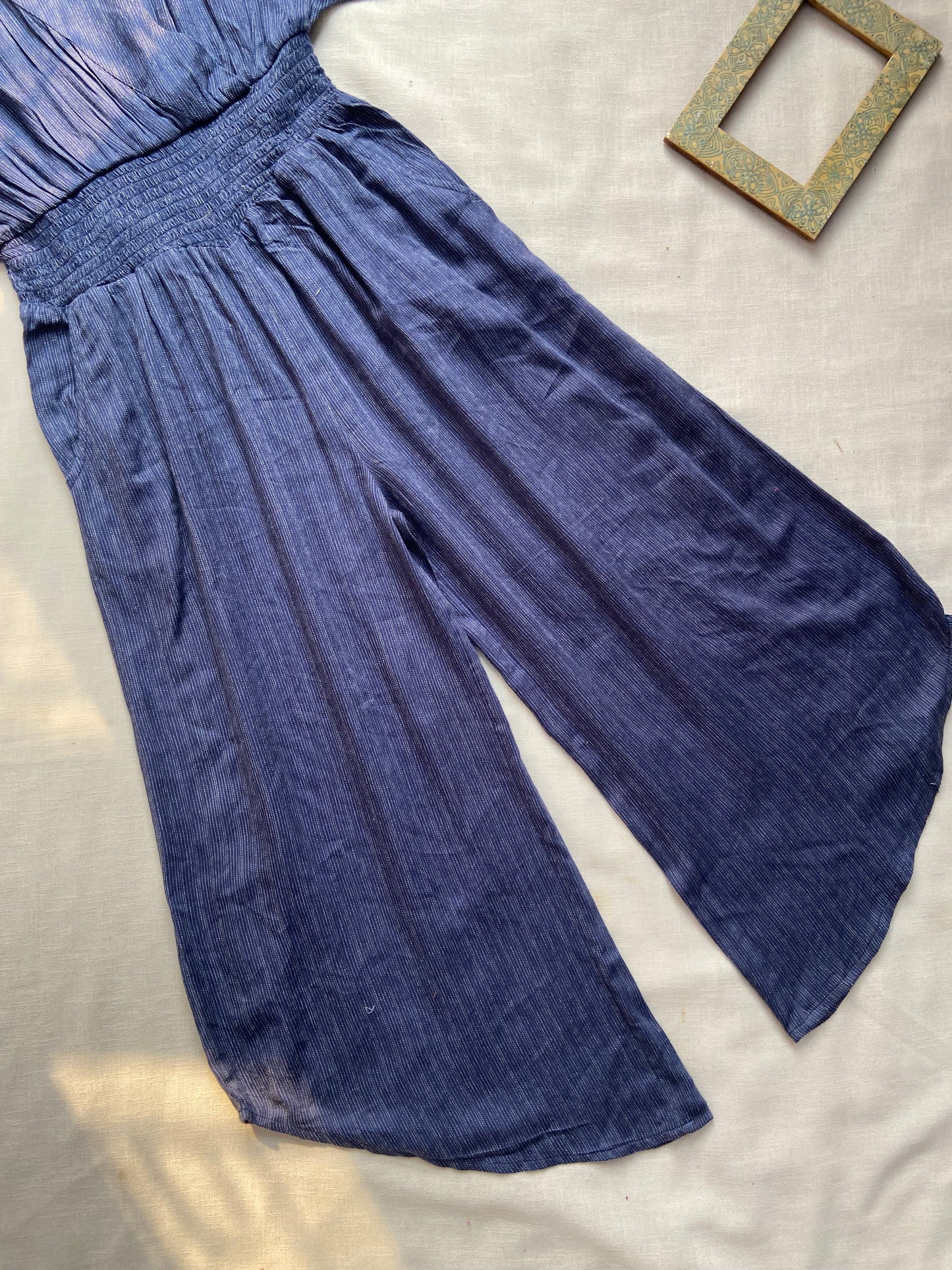 Women’s Blue V-Neck Wide Leg Jumpsuit