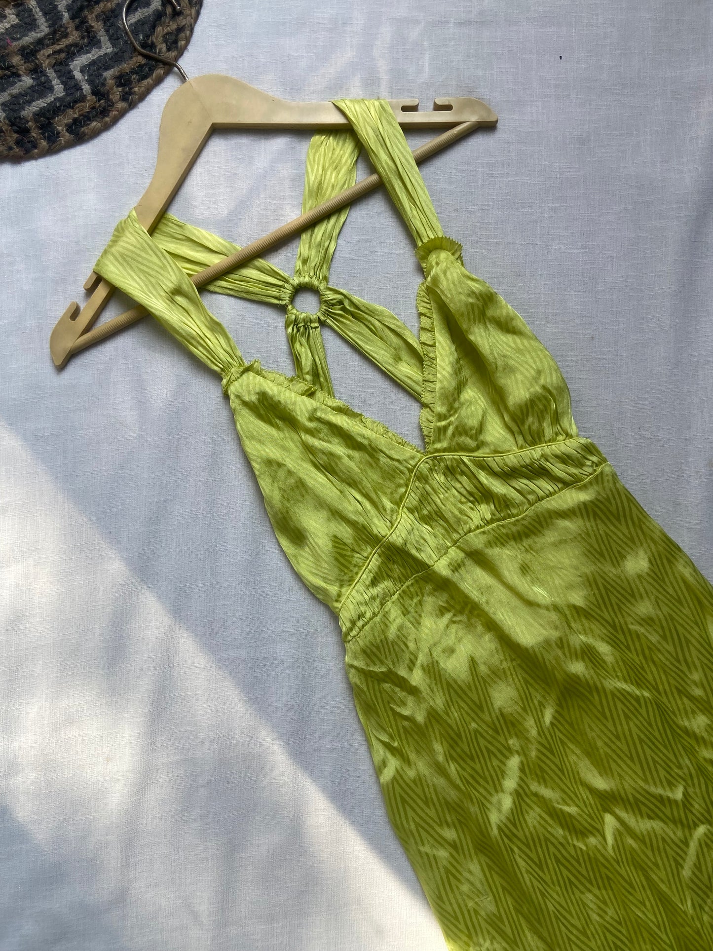 Lime Green Satin Backless Maxi Dress