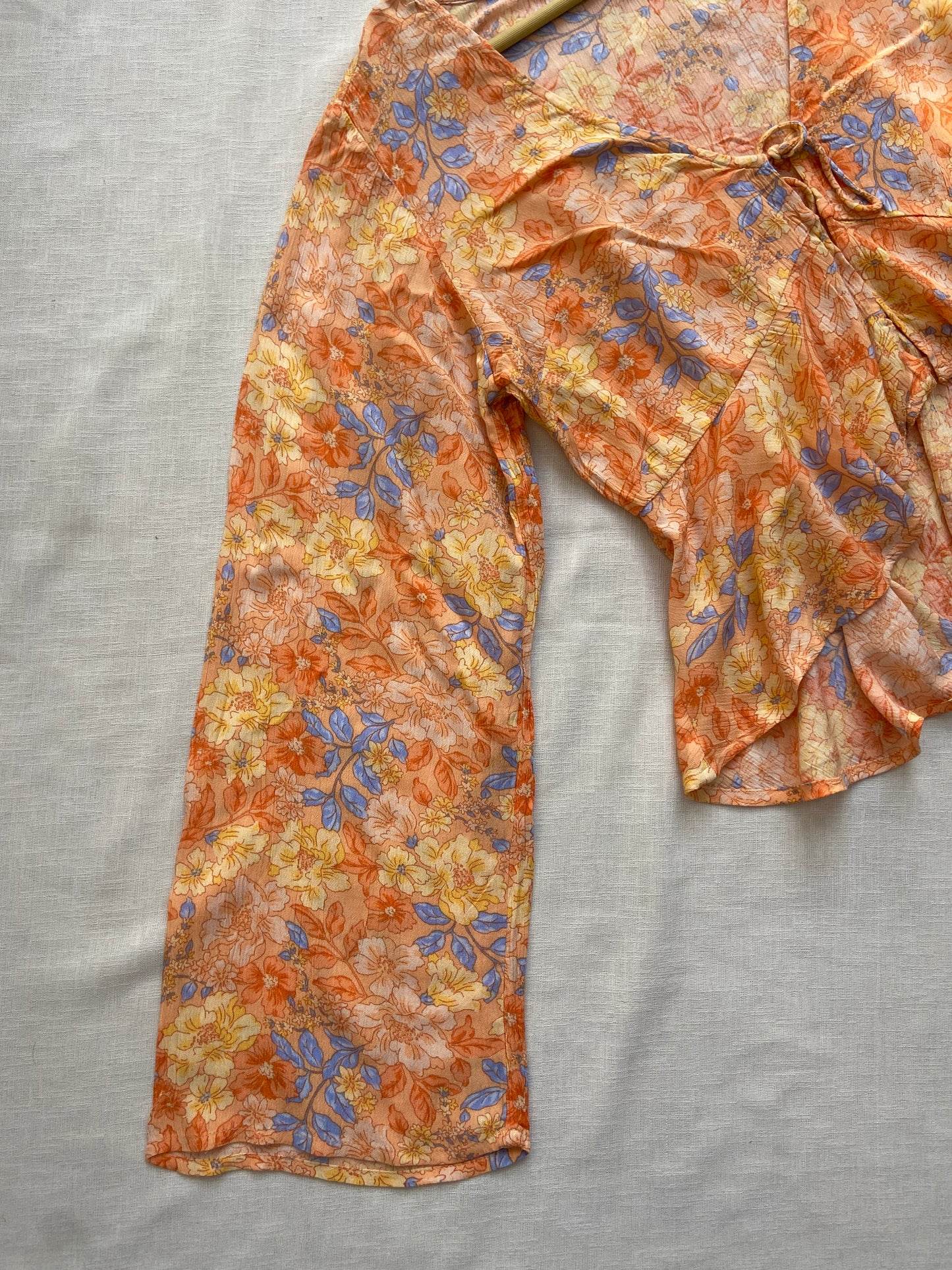 Floral Sheer Bell Sleeve Tie-Front Blouse