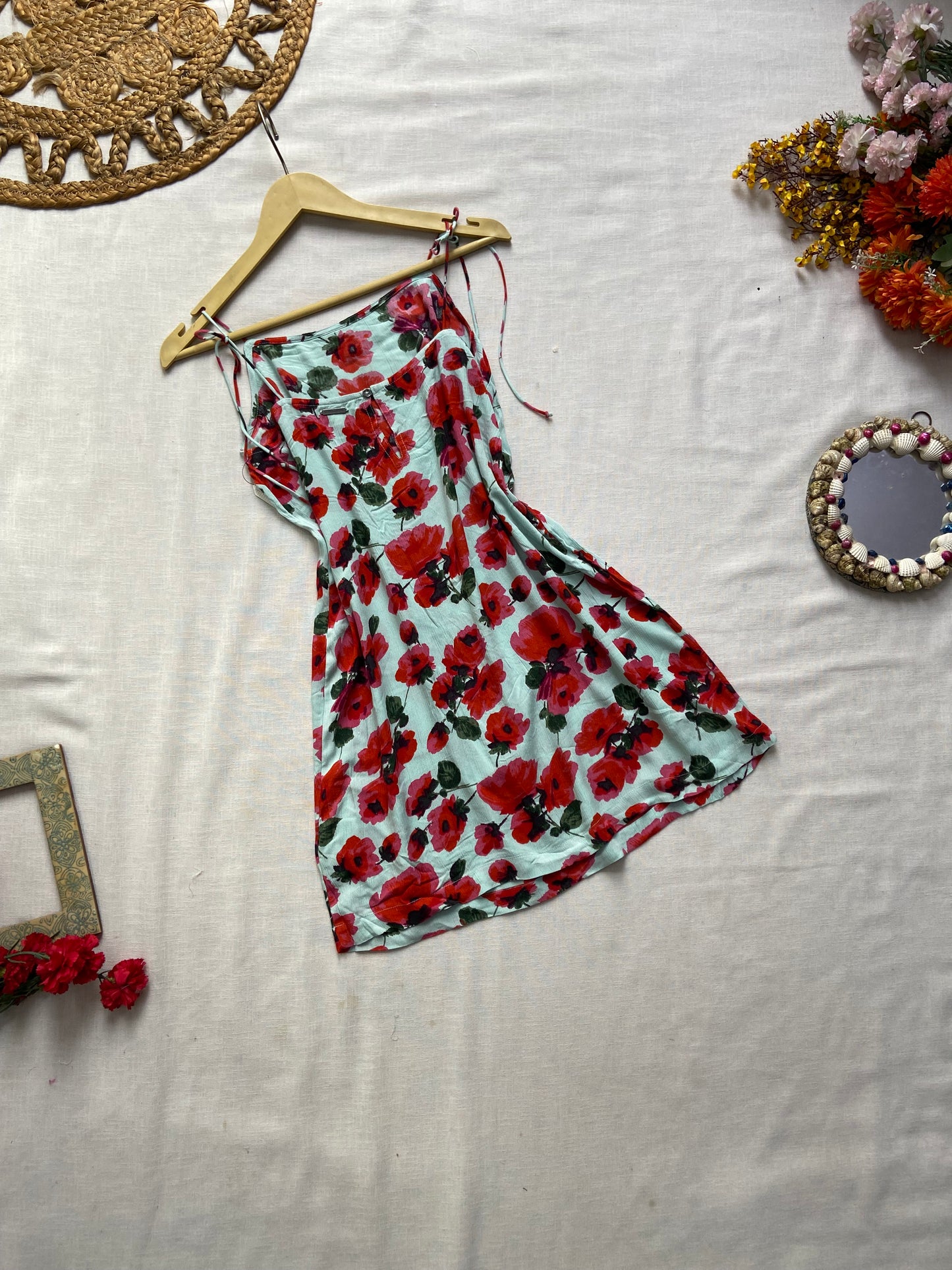 Sea Green Floral Mini Dress