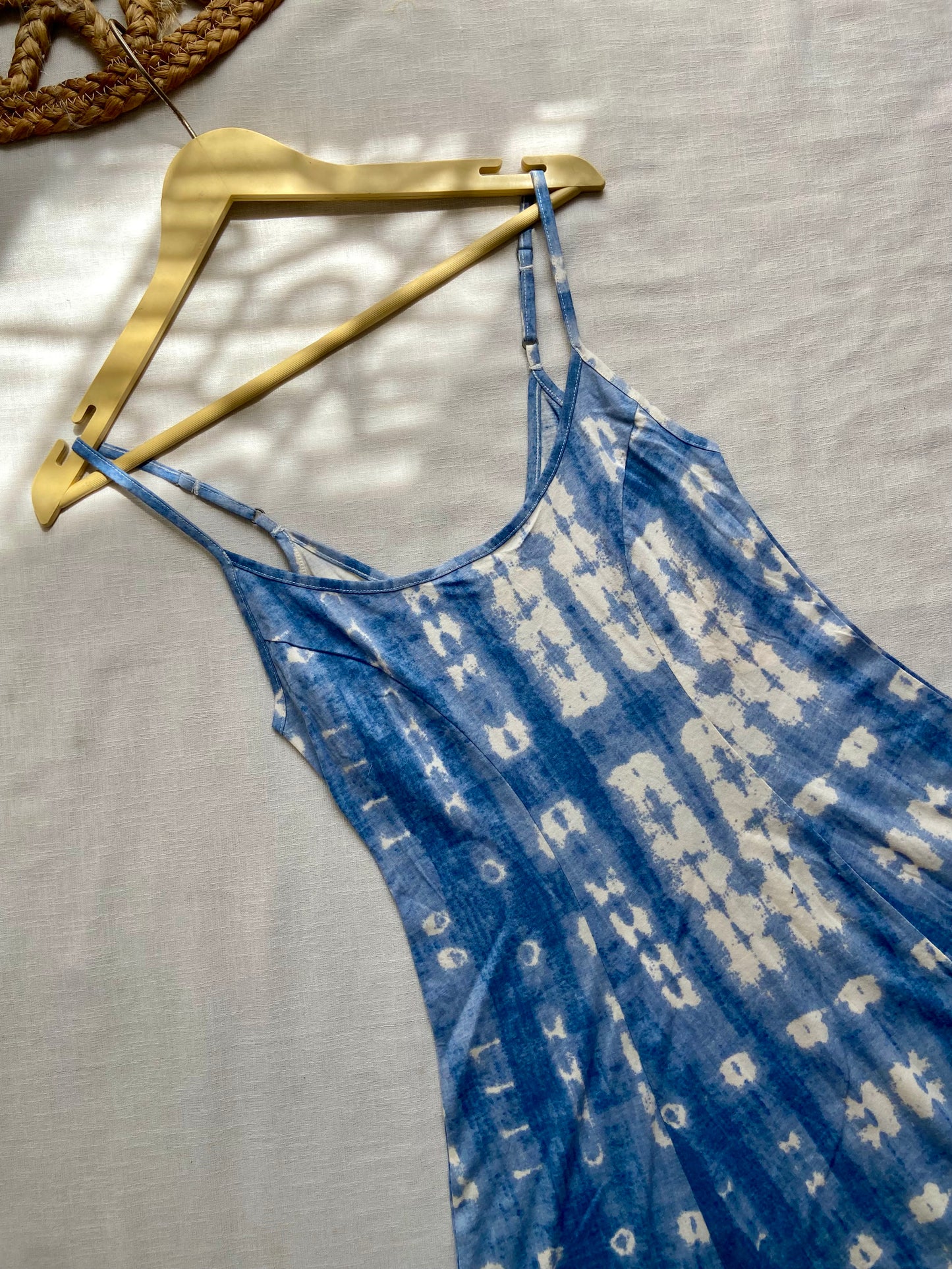 White And Blue Tye And Dye Mini Dress