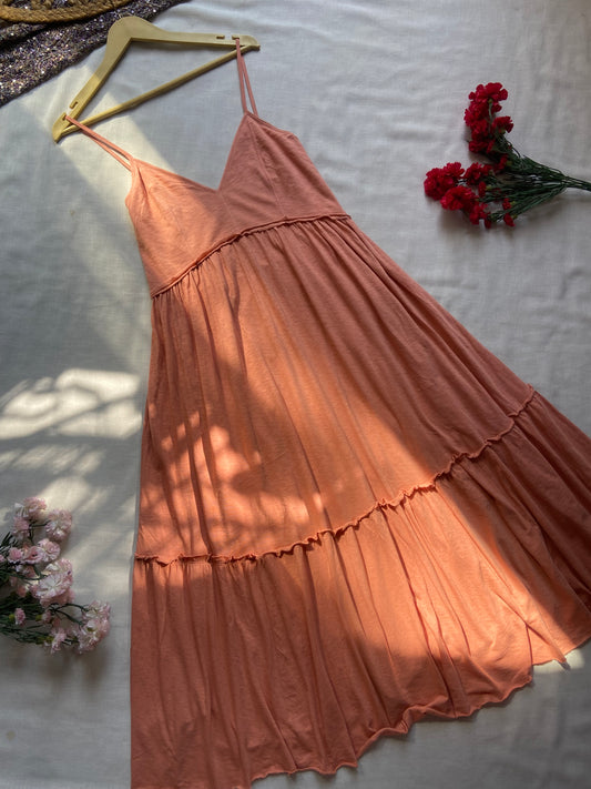 Women's Peach Spaghetti Strap Tiered Maxi Dress