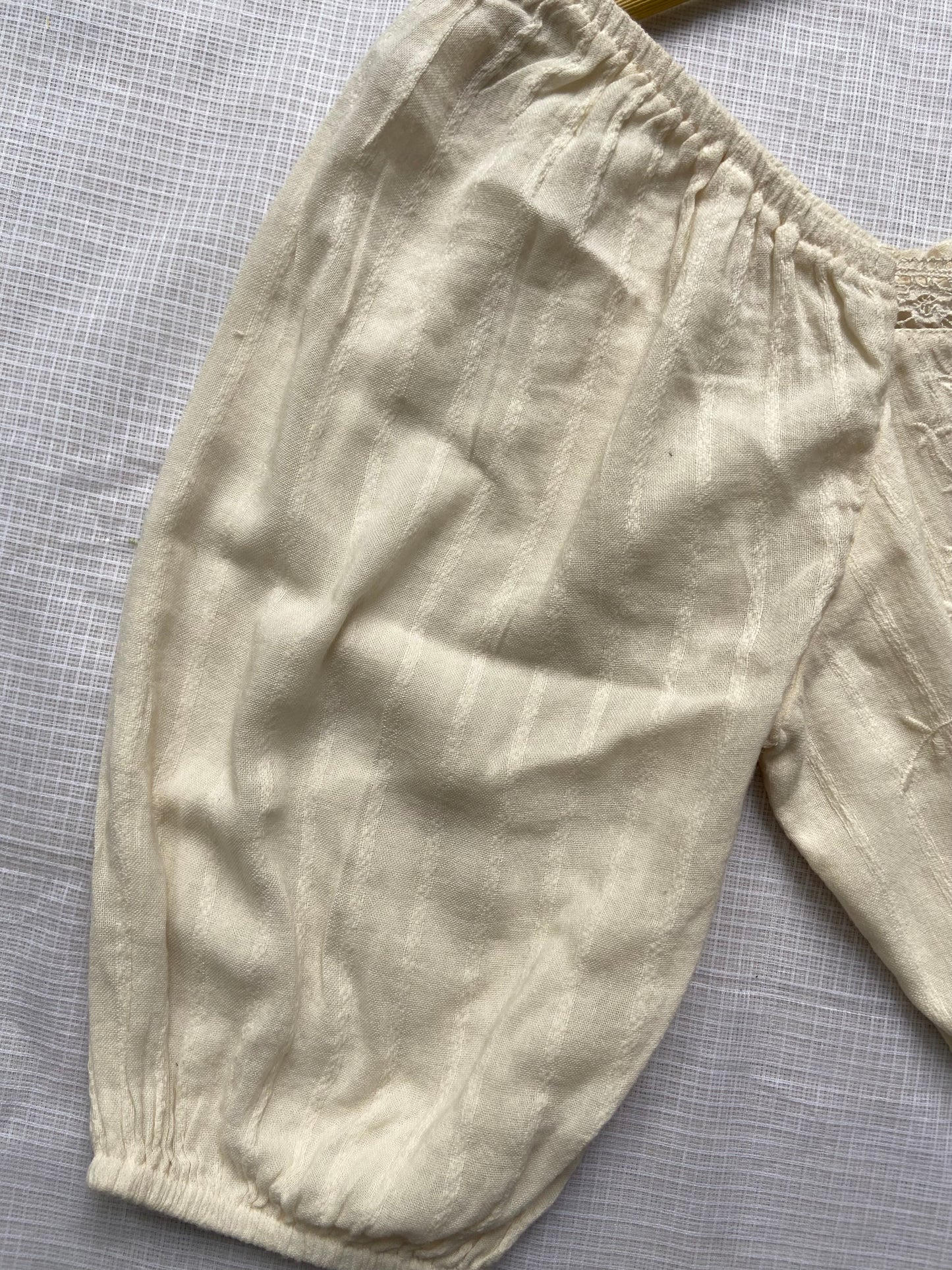 Women's Cream Embroidered Puff Sleeve Crop Top