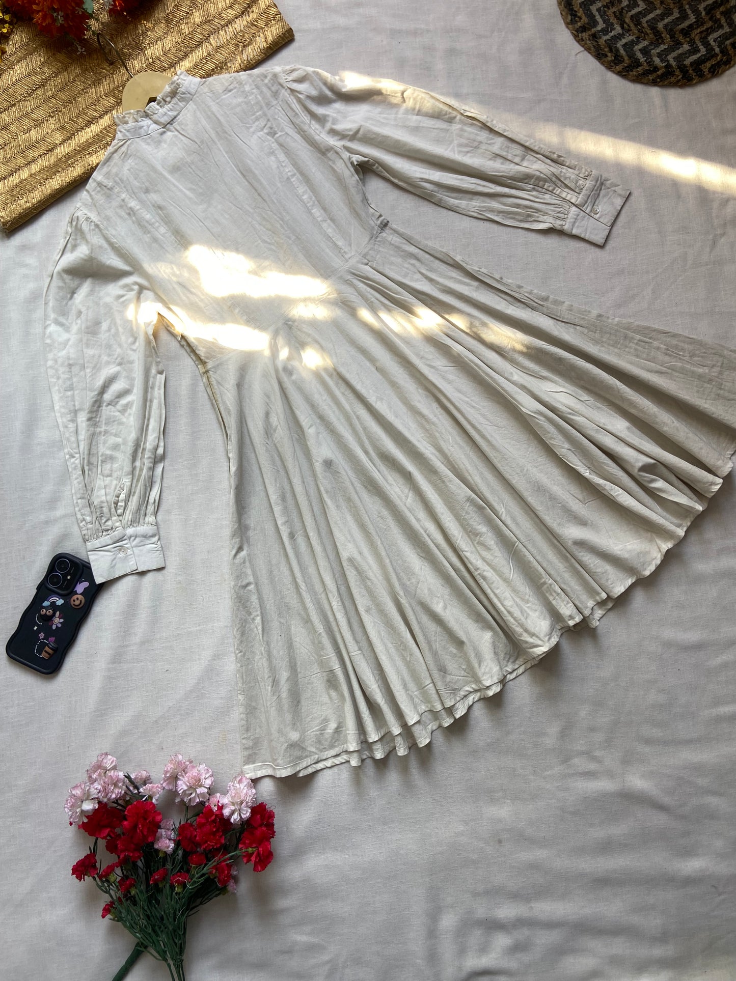 Women's Vintage White Ruffle Collar Fit & Flare Dress