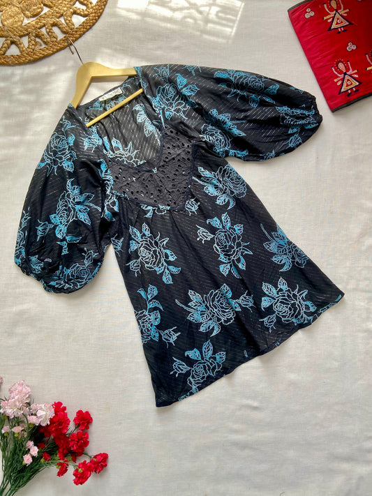 Black Floral Lurex Beach Dress