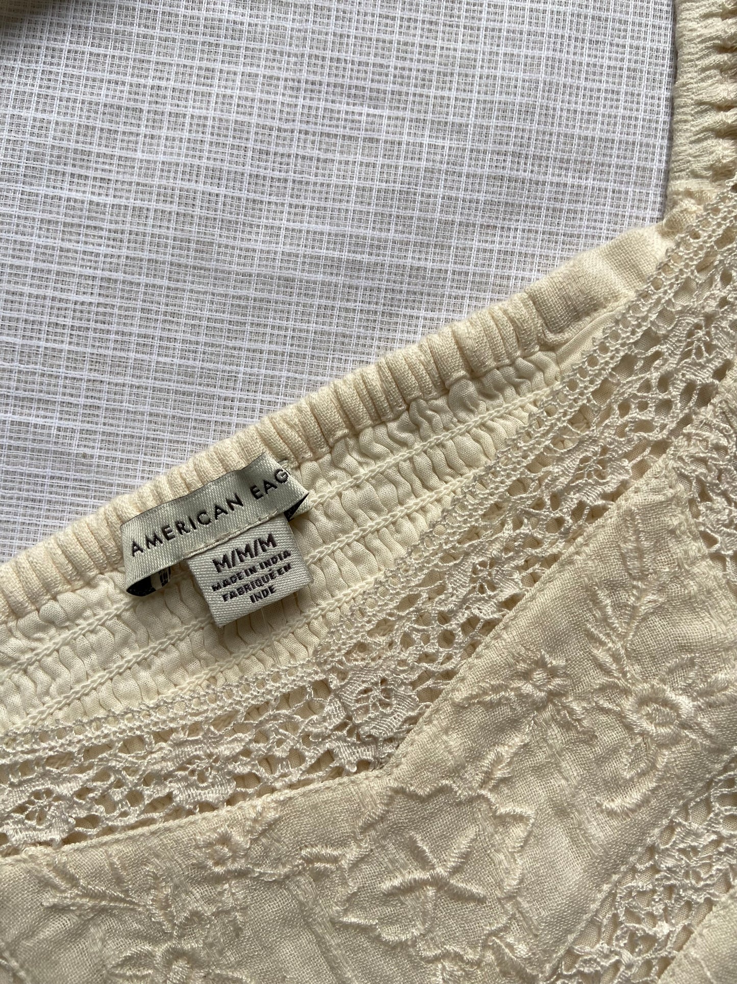 Women's Cream Embroidered Puff Sleeve Crop Top