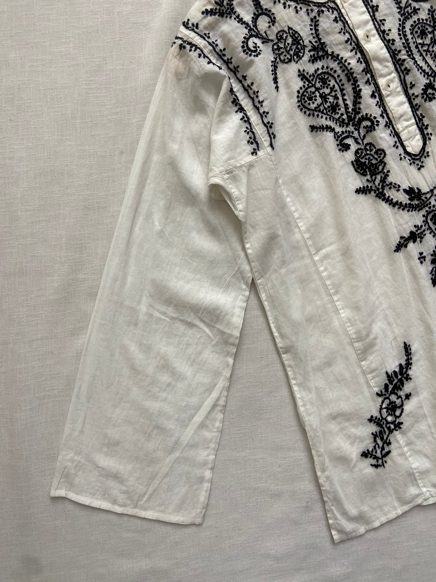 Midnight Leaf Embroidered Tunic Top