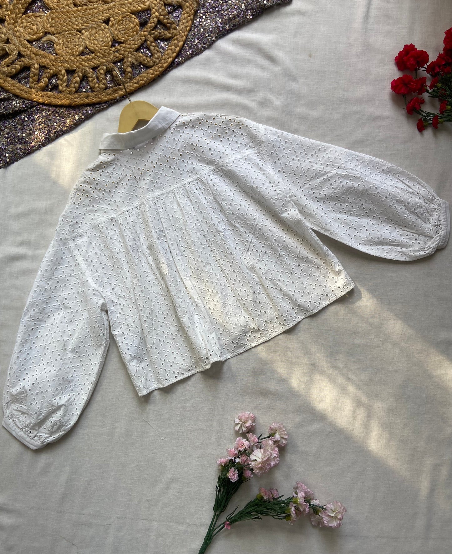 Elegant White Eyelet Lace Button-Up Blouse