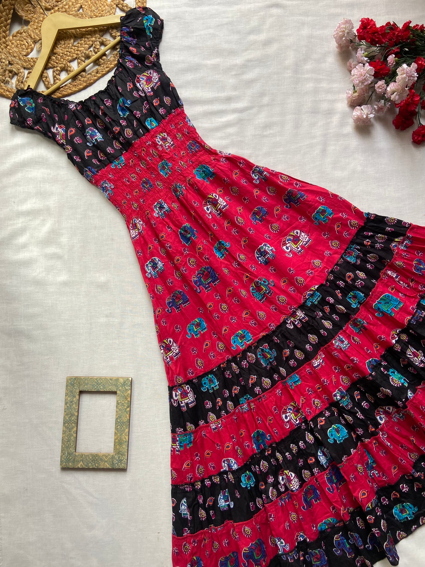 Red And Black Boho Maxi Dress