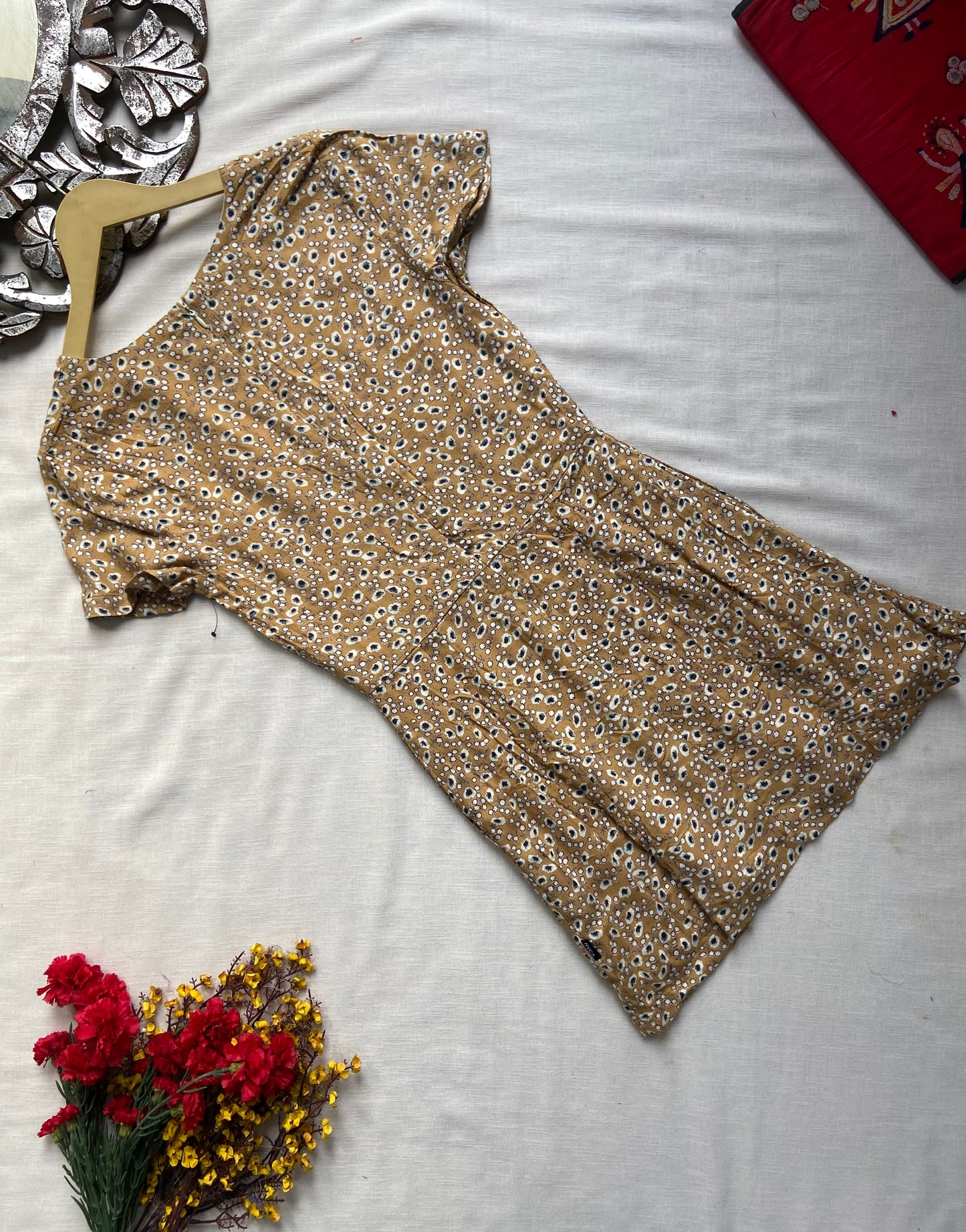Mustard printed Mini Dress