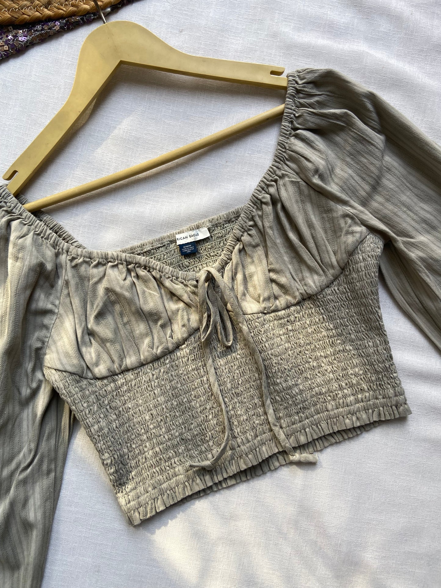 Sage Serenade Smocked Crop Top