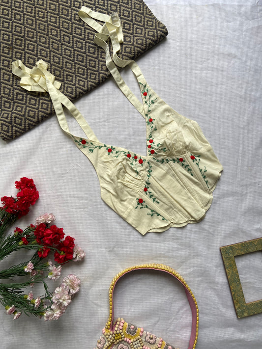 Embroidered Tie-Up Back Sleeveless Crop Top