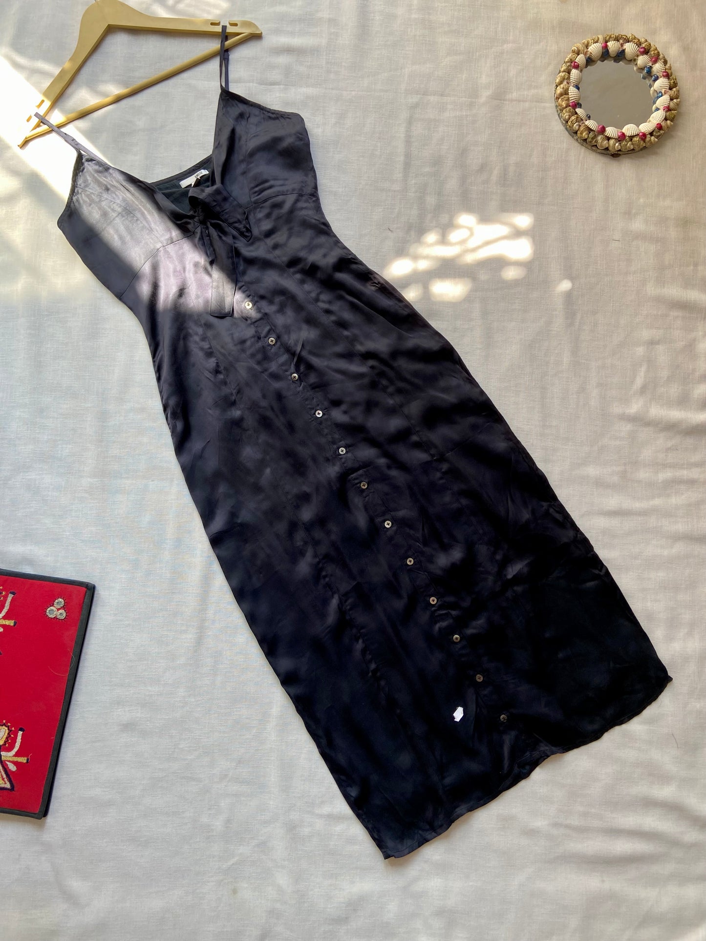 Black Satin Spaghetti Strap Slip Dress