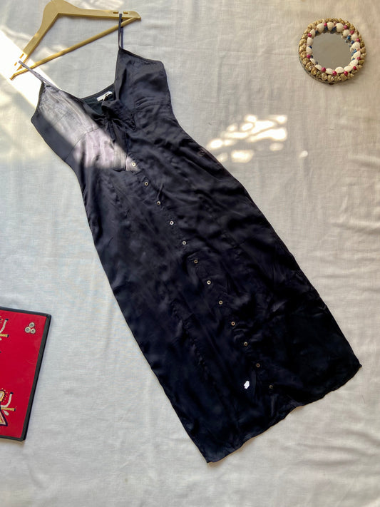 Black Satin Spaghetti Strap Slip Dress