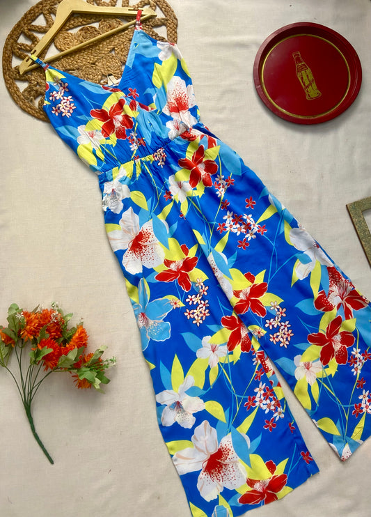 Women’s Blue Floral Printed Sleeveless Jumpsuit