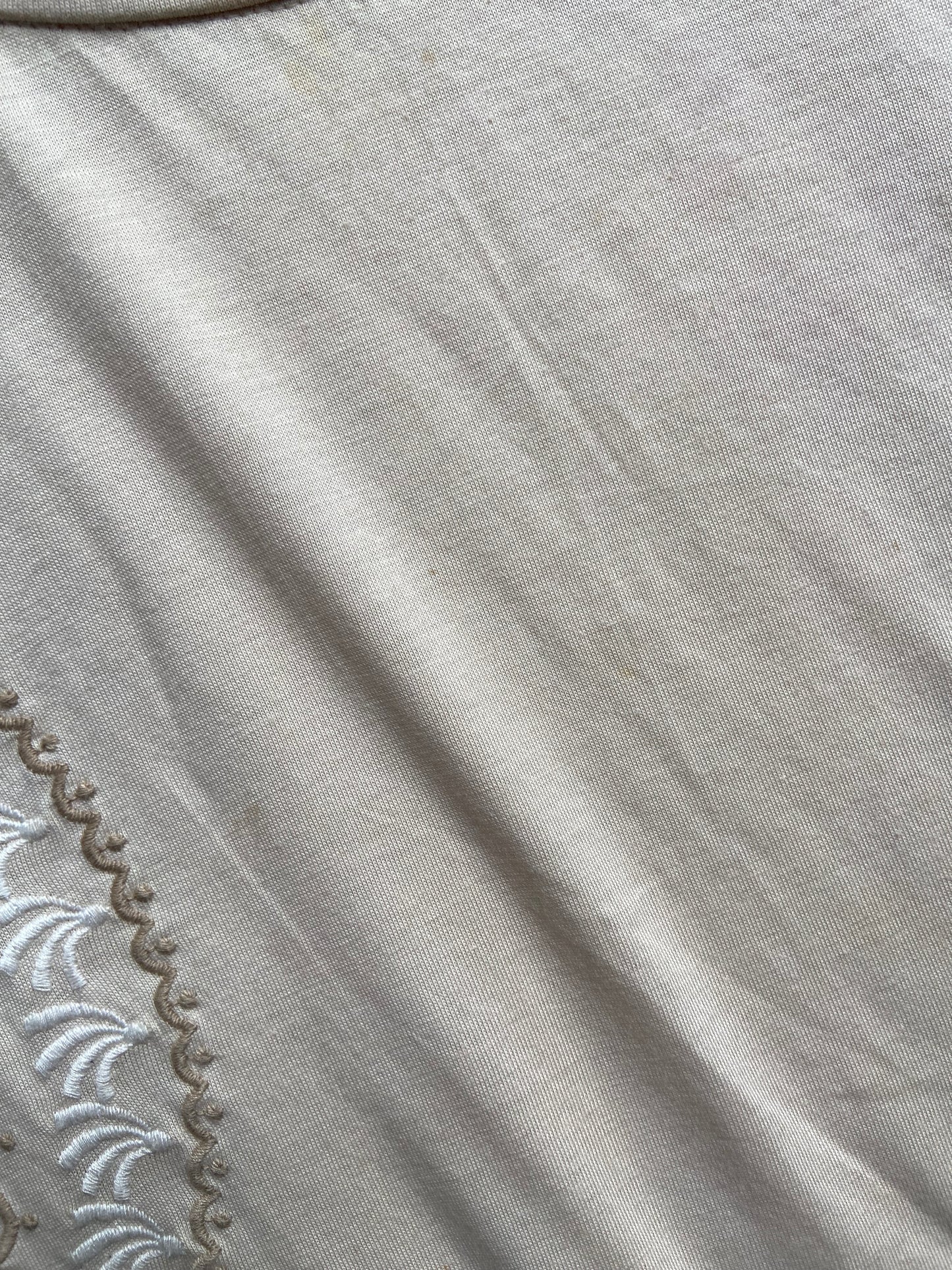 Women's Beige Embroidered Relaxed Fit Cotton T-Shirt