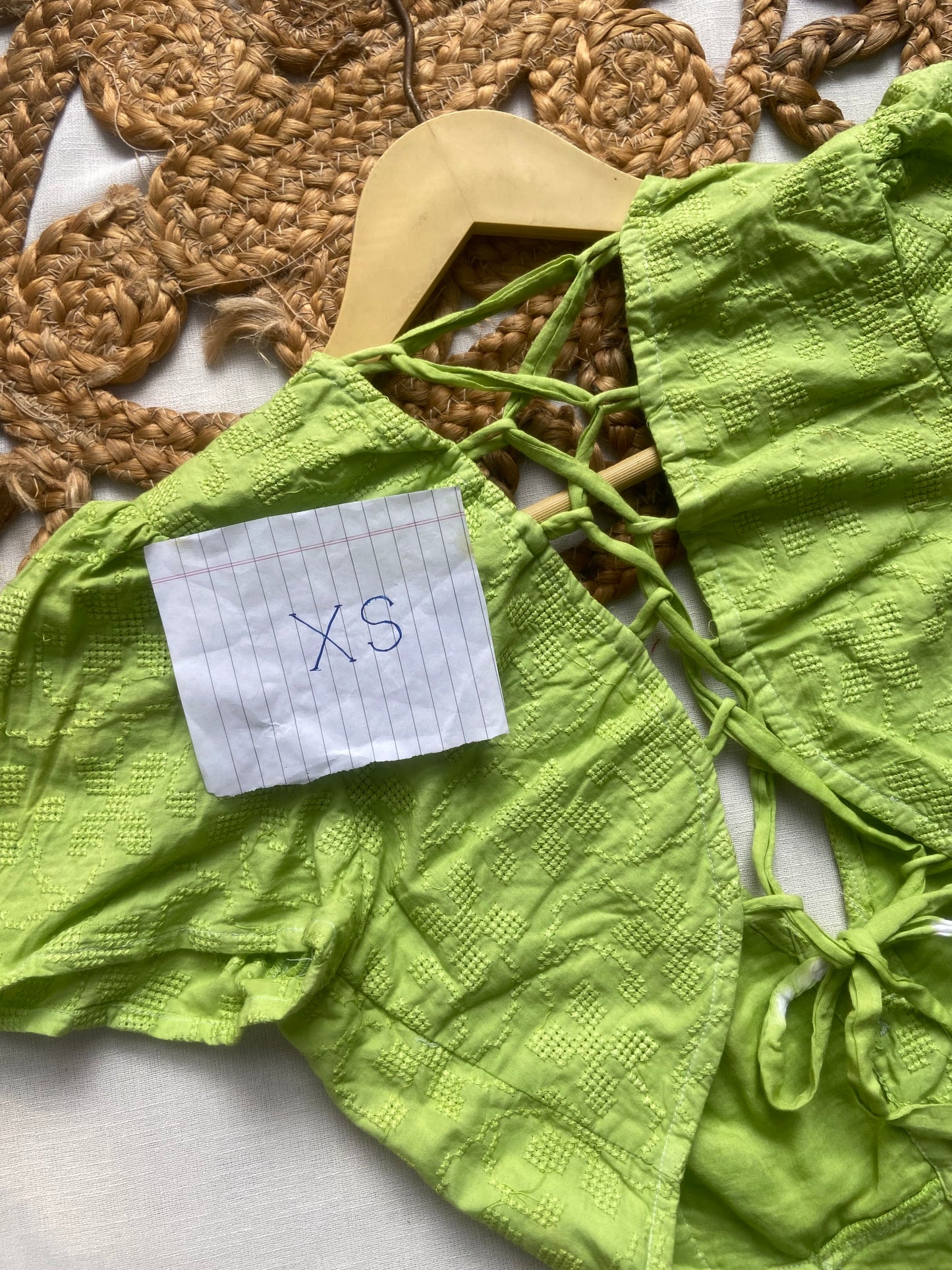 Women’s Lime Green Cut-Out Front Buttoned Dress with Ruffle Hem