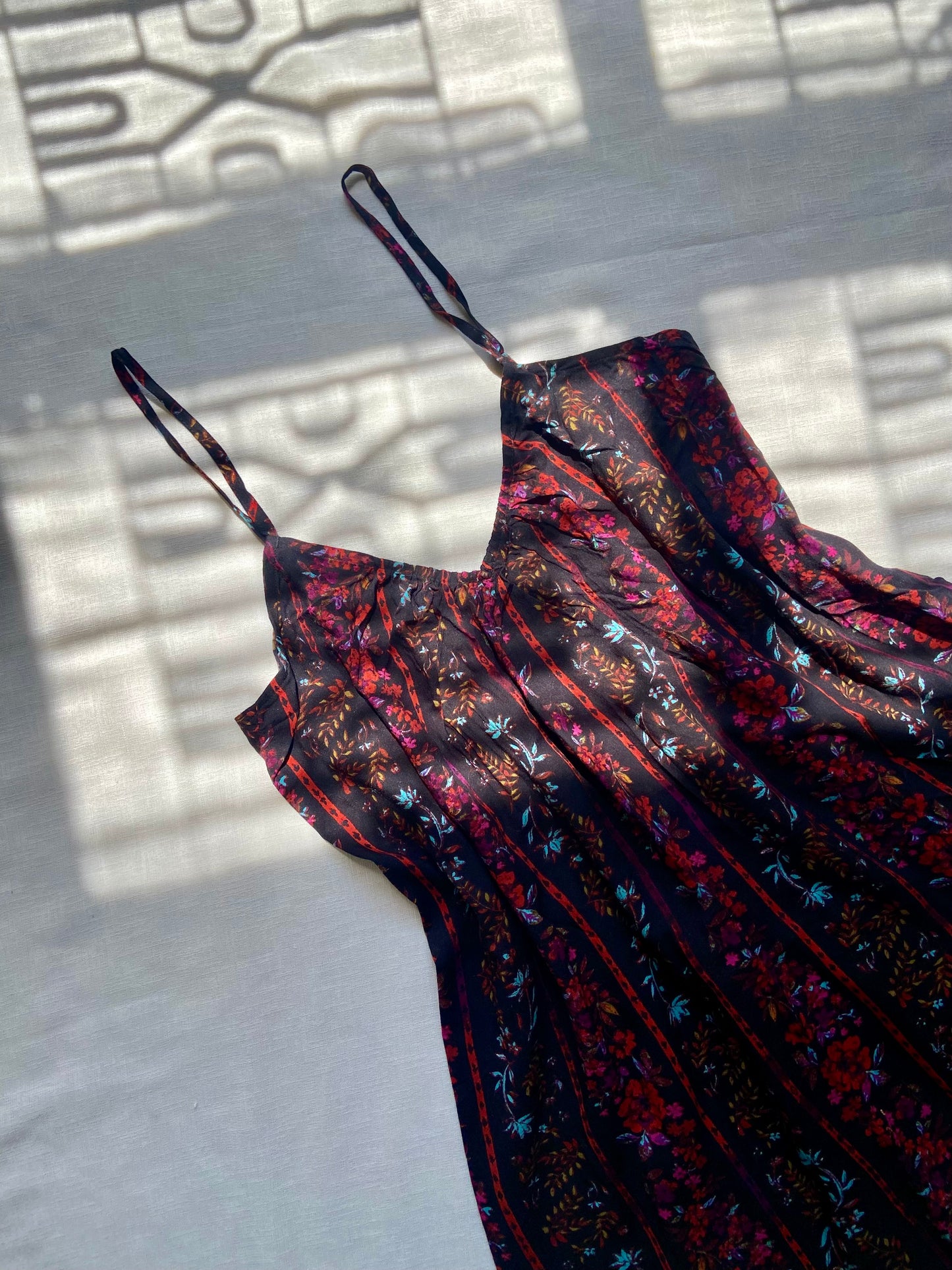 Floral Striped Sleeveless Mini Dress