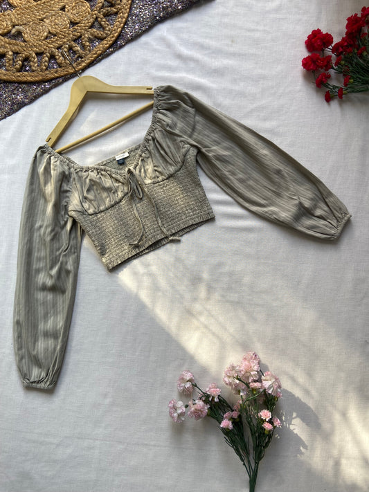 Sage Serenade Smocked Crop Top