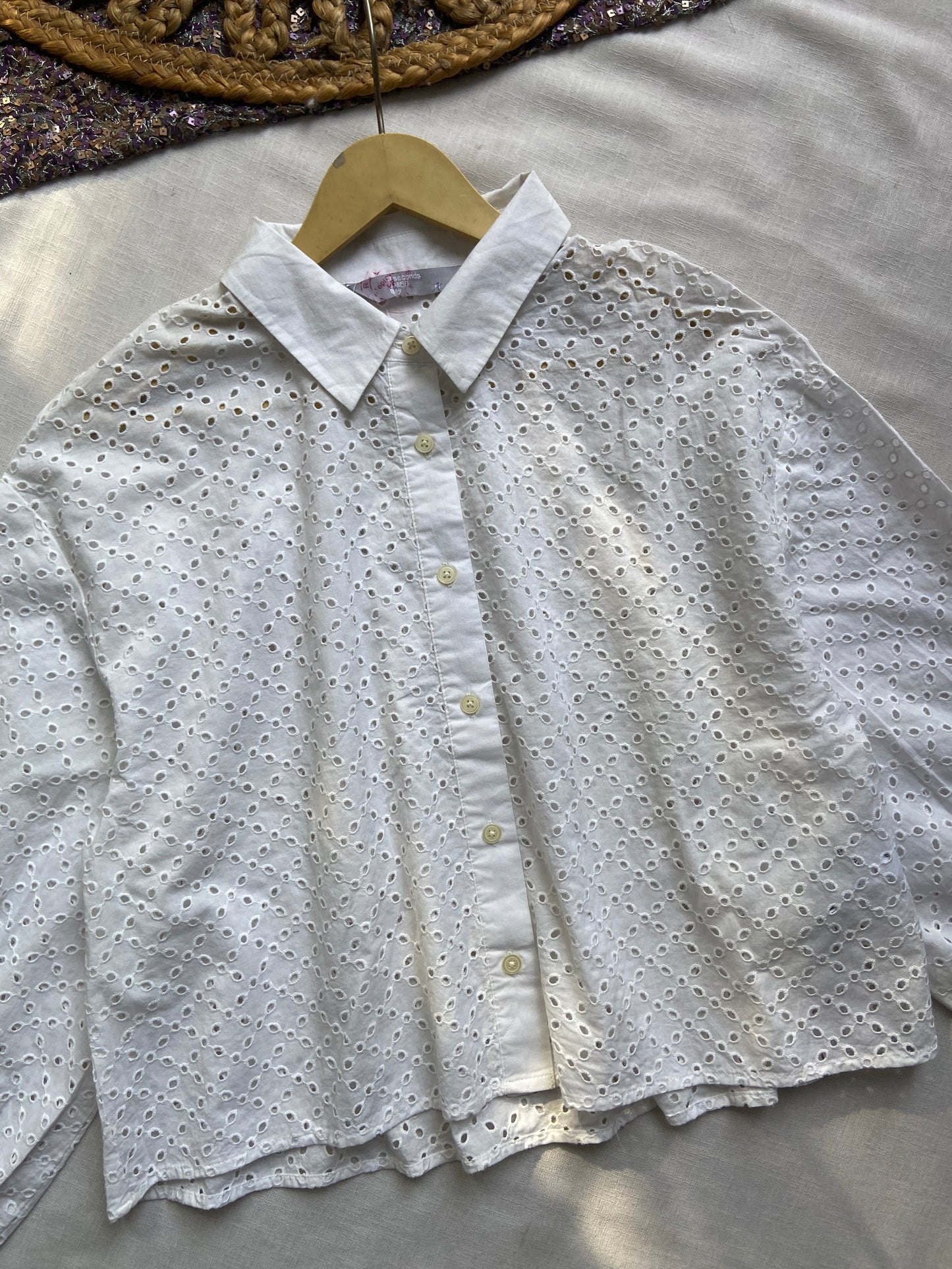 Elegant White Eyelet Lace Button-Up Blouse