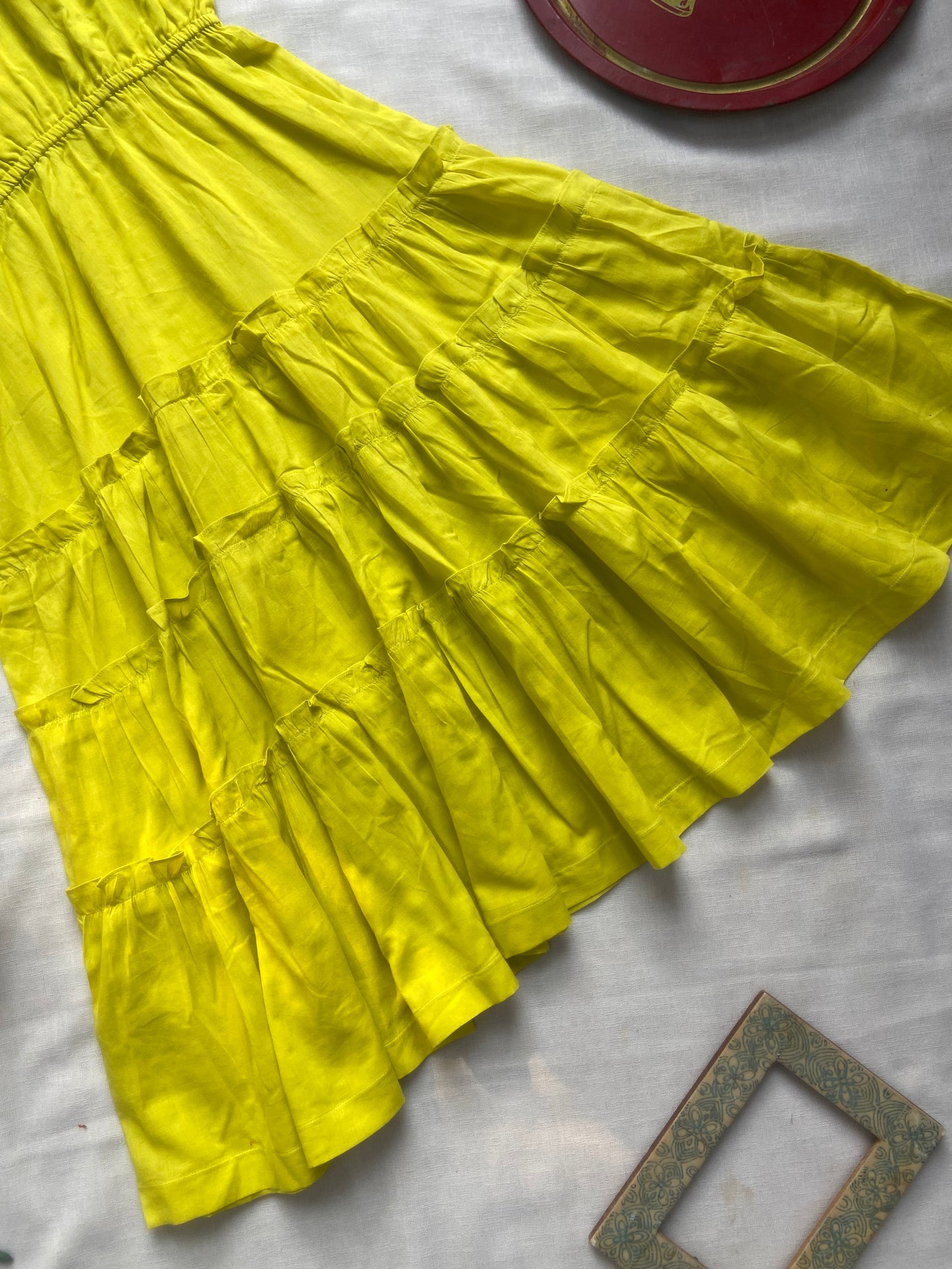 Yellow Sleeveless Tiered Midi Dress for Women