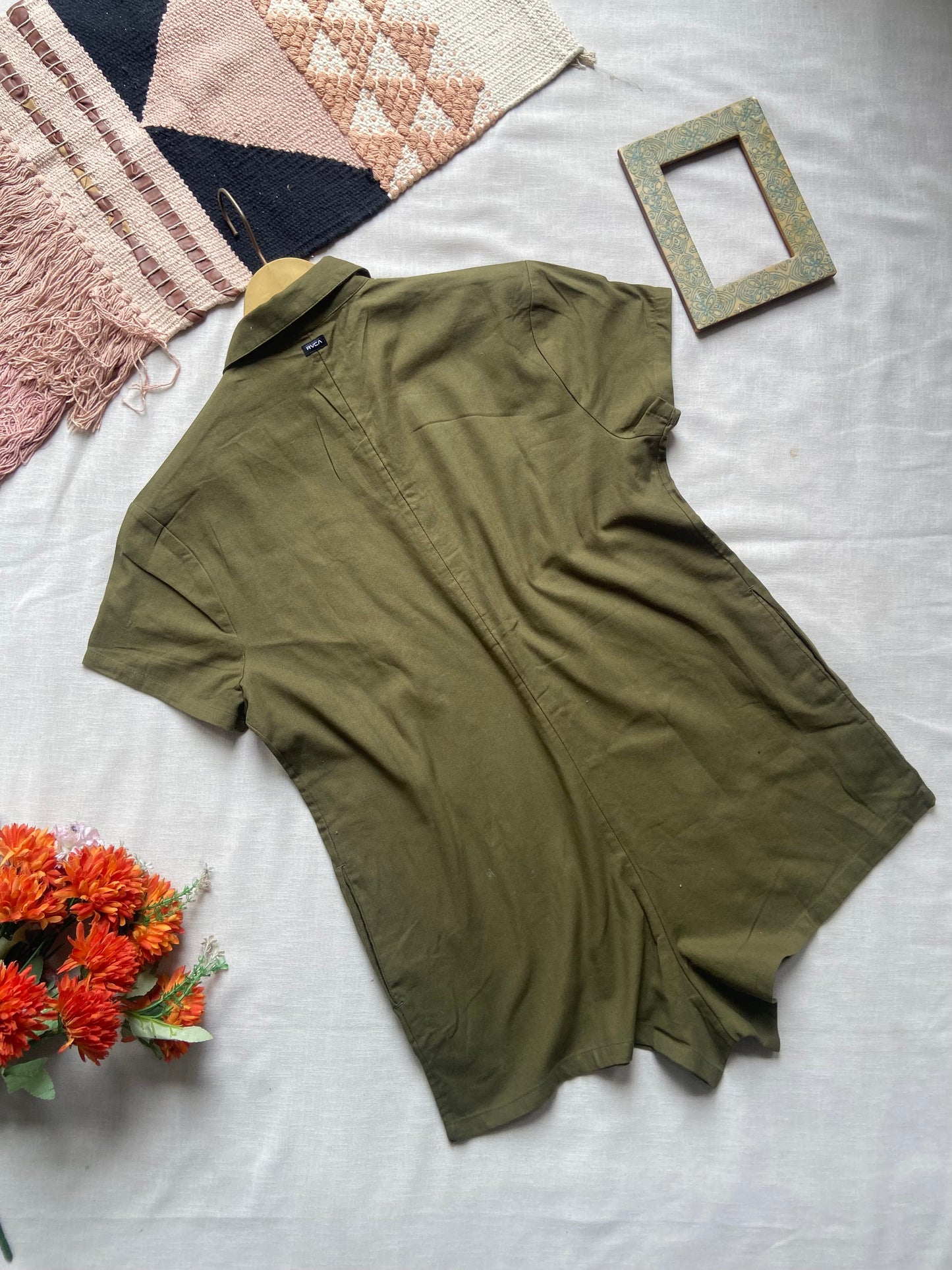 Olive Green Button-Down Shirt Tunic
