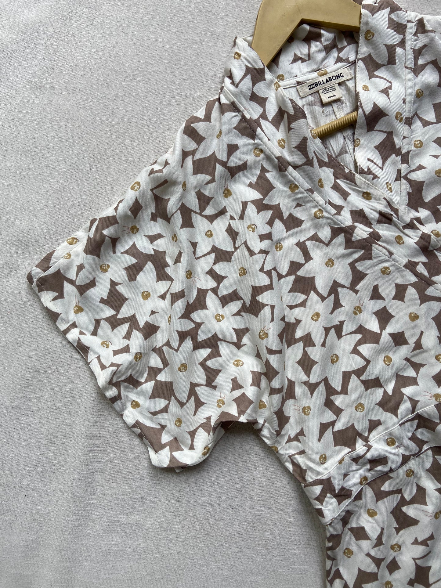 White And Beige Floral Wrap Style Mini Dress