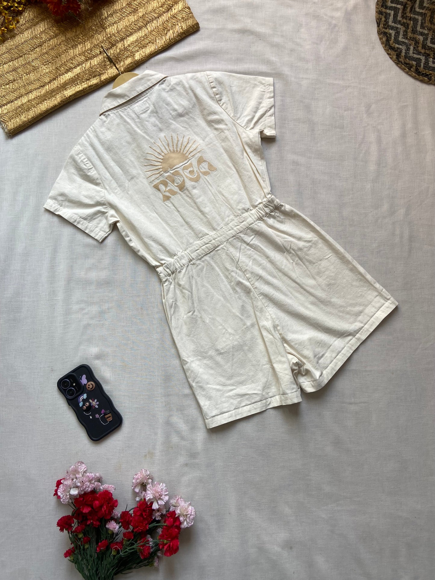 Women's Beige Utility Short Jumpsuit with Front Pockets