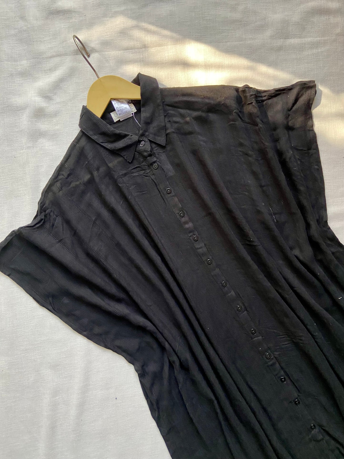 Black Button-Down Shirt Dress with Collar