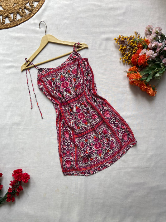 Women's Bohemian Floral Print One-Shoulder Mini Dress