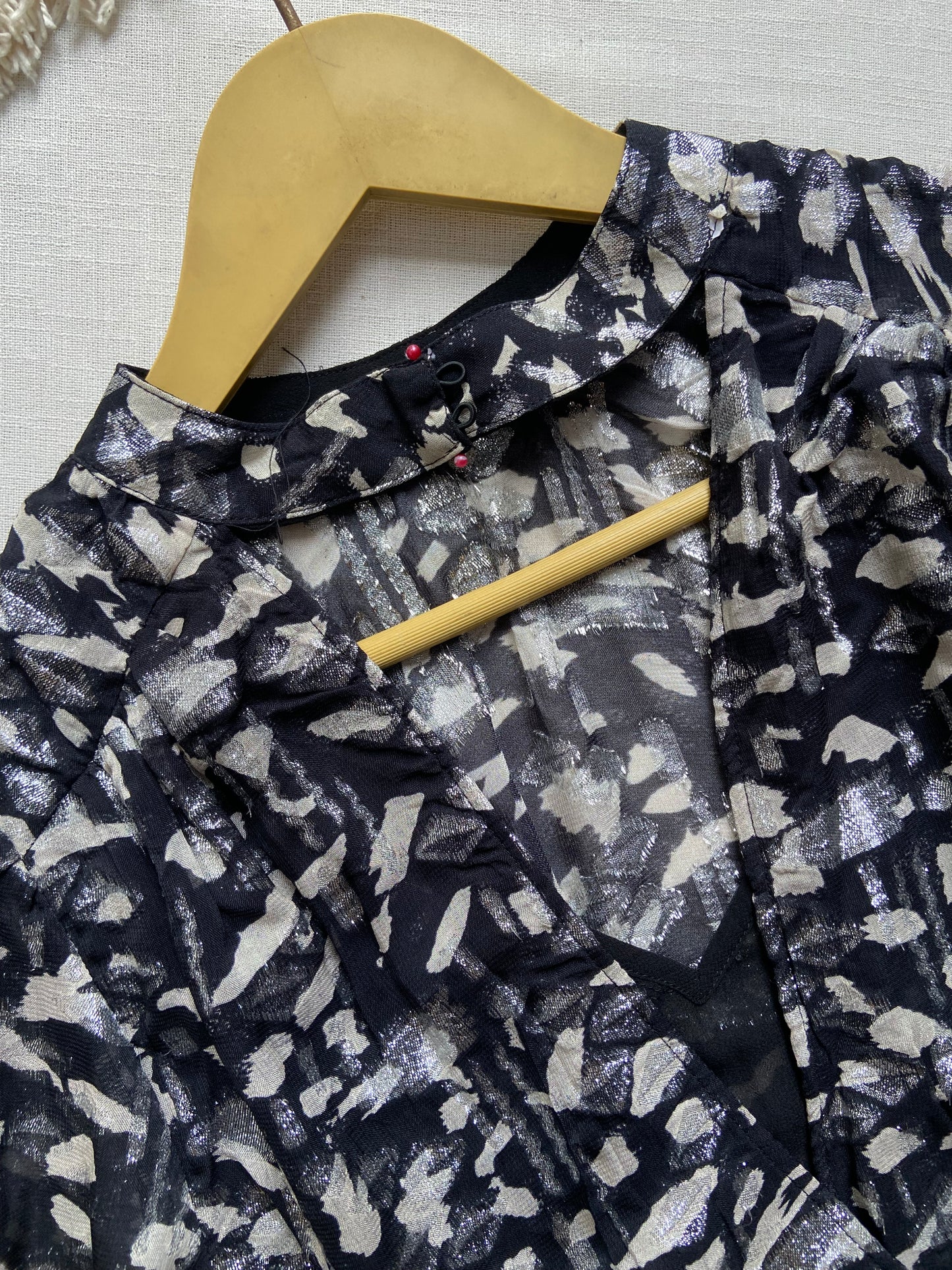 Elegant Black and Silver Printed Sheer Blouse