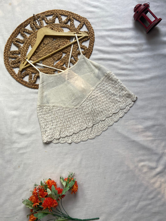 White Lace Trim Spaghetti Strap Crop Top for Women