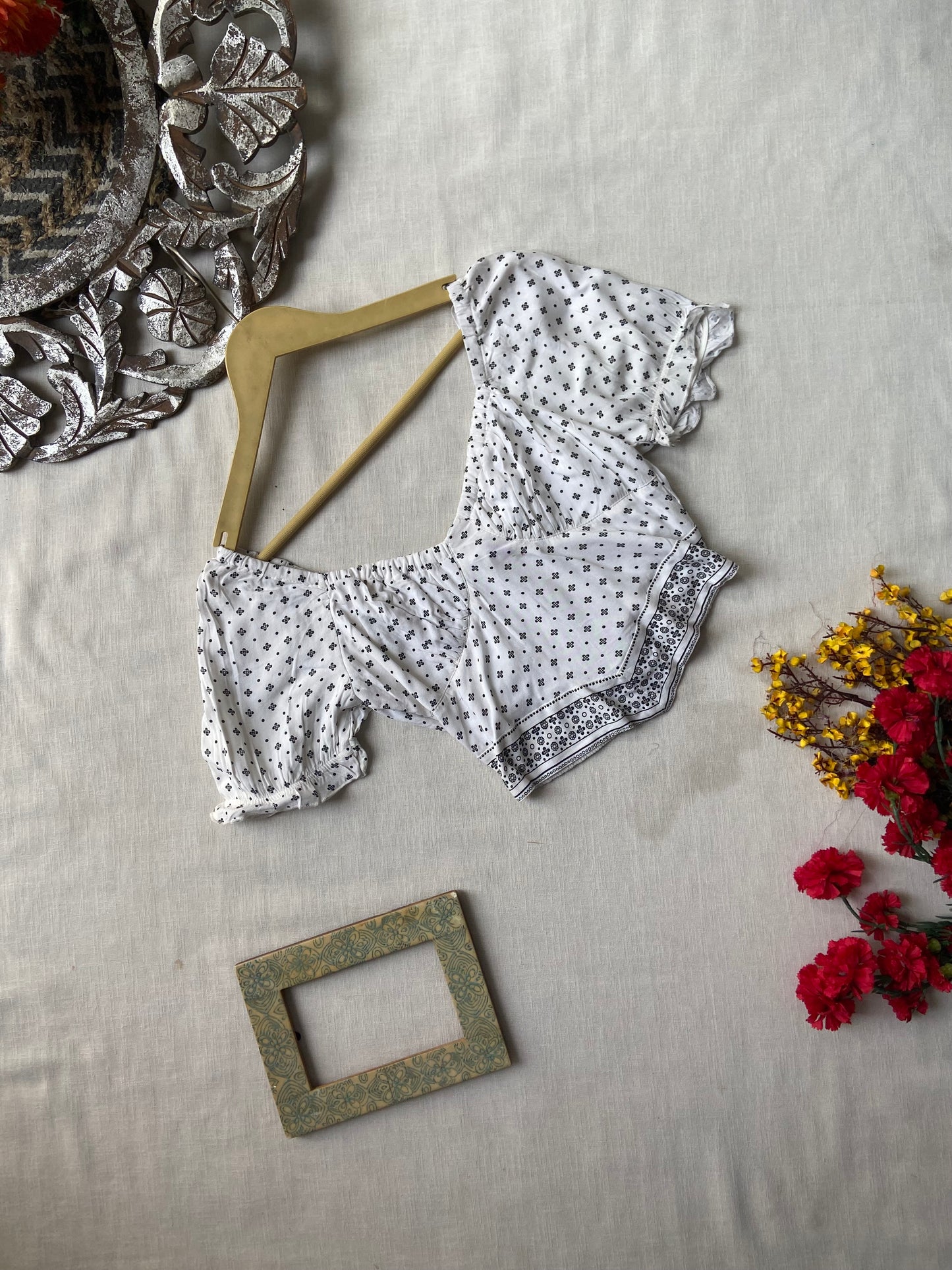 White Printed Crop Top