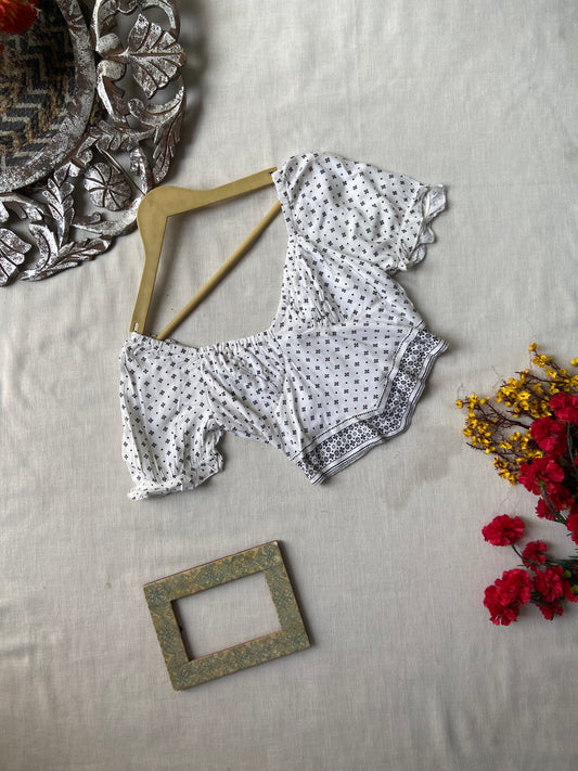 White Printed Crop Top