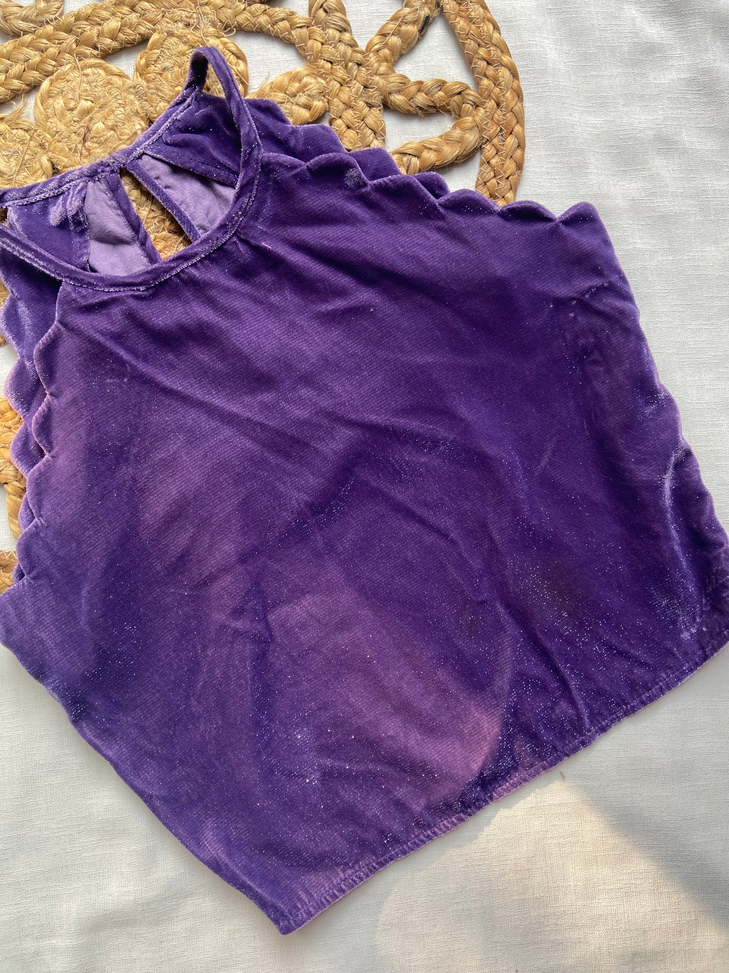 Women’s Purple Velvet Scallop Edge Crop Top