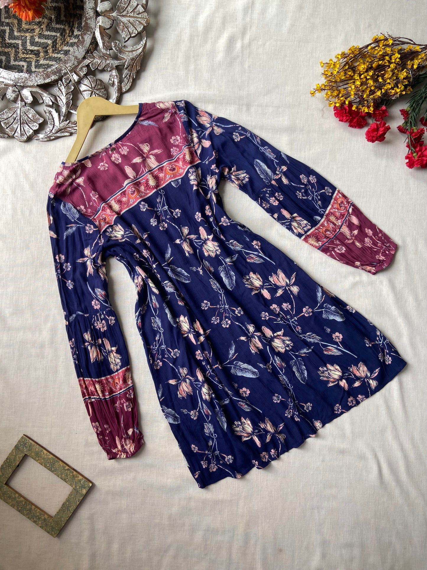 Blue Boho Full Sleeve Midi Dress