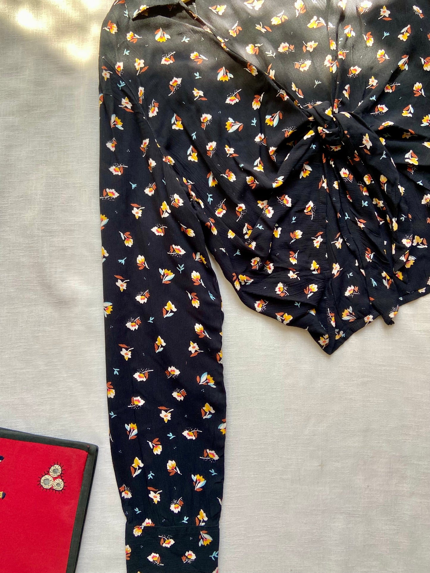 Night Bloom Floral Ruched Top