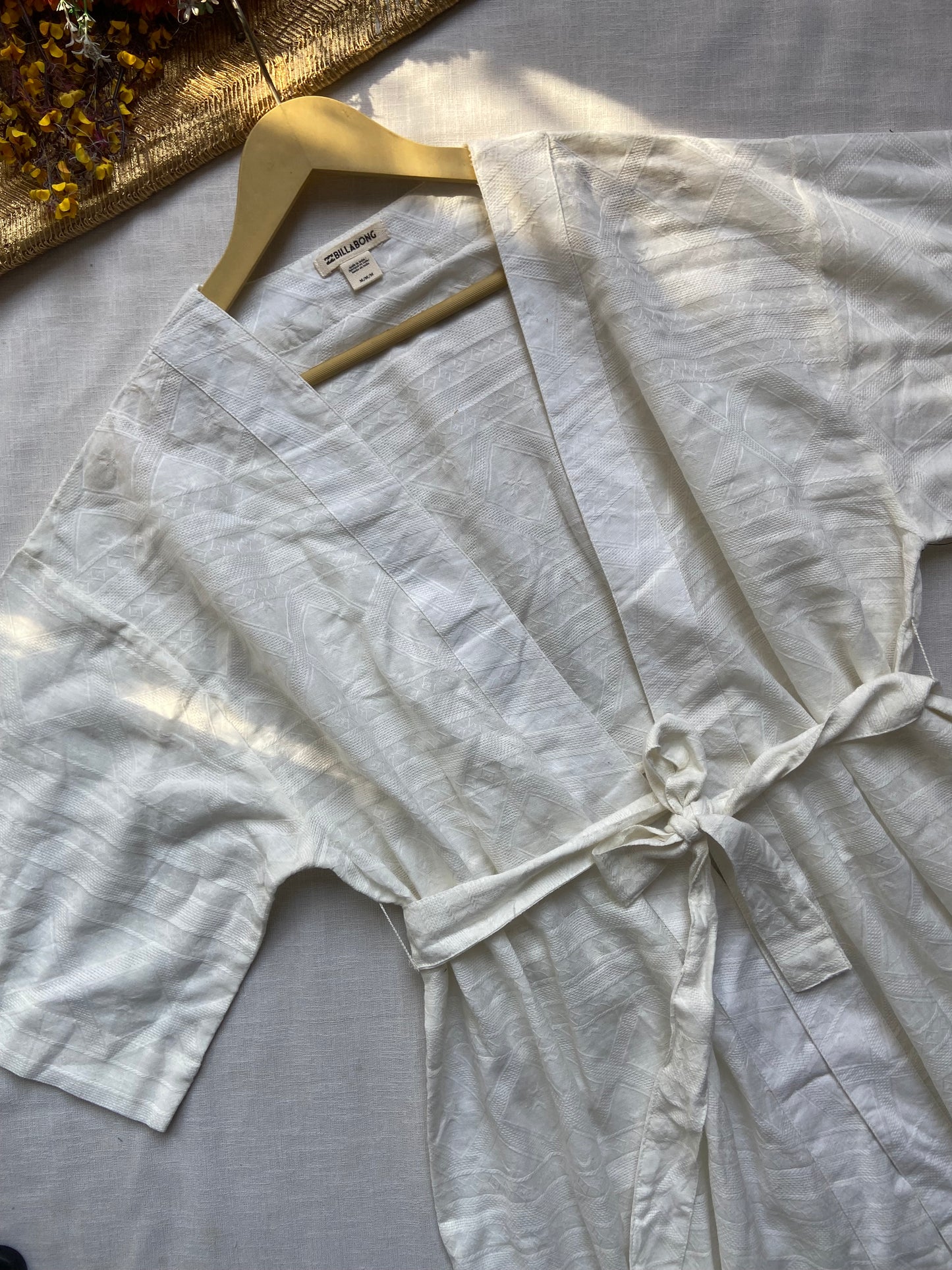 Women's White Cotton Kimono Shrug with Waist Tie