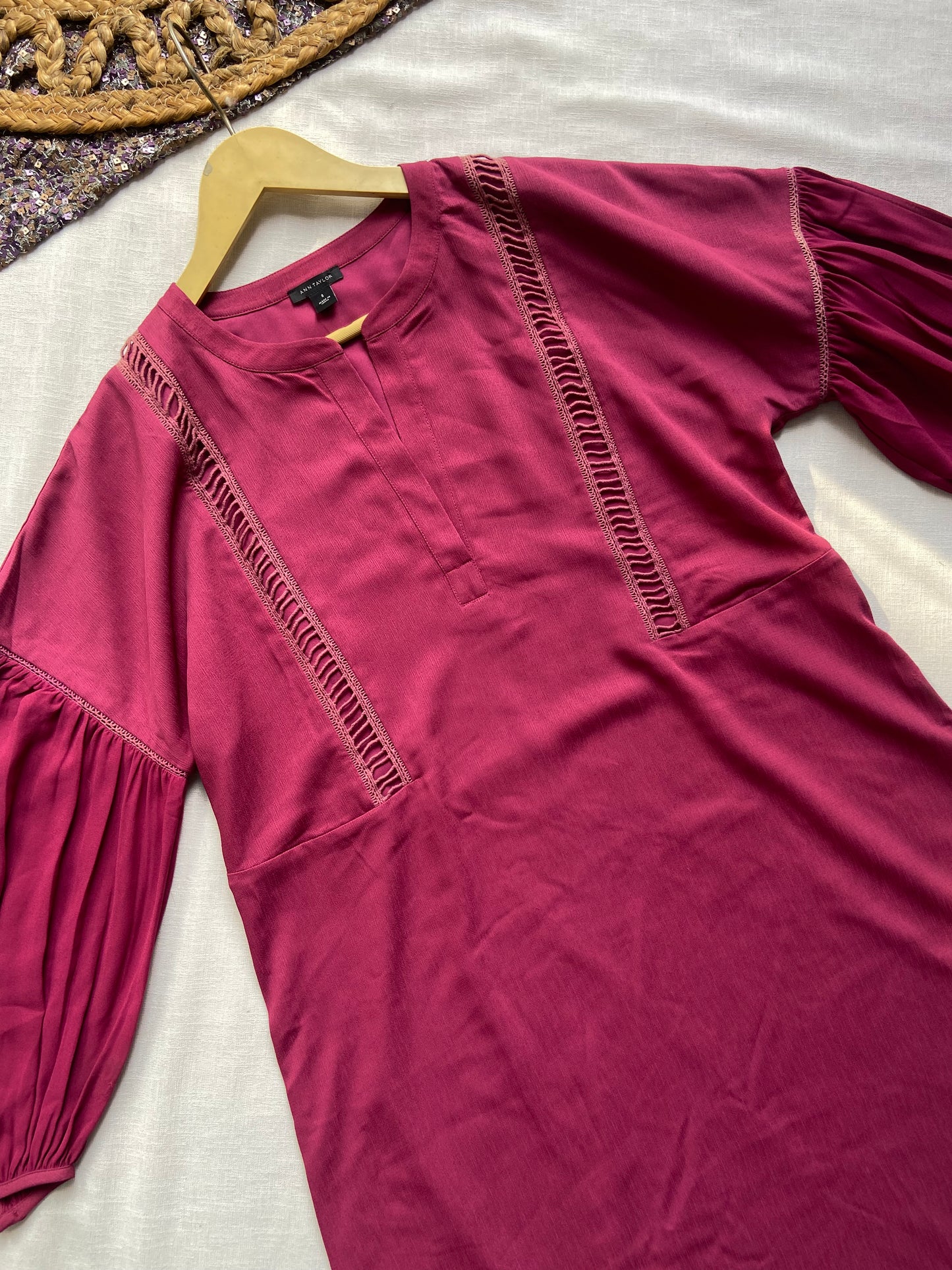 Elegant Burgundy Long Sleeve Tunic Dress with Lace Detail