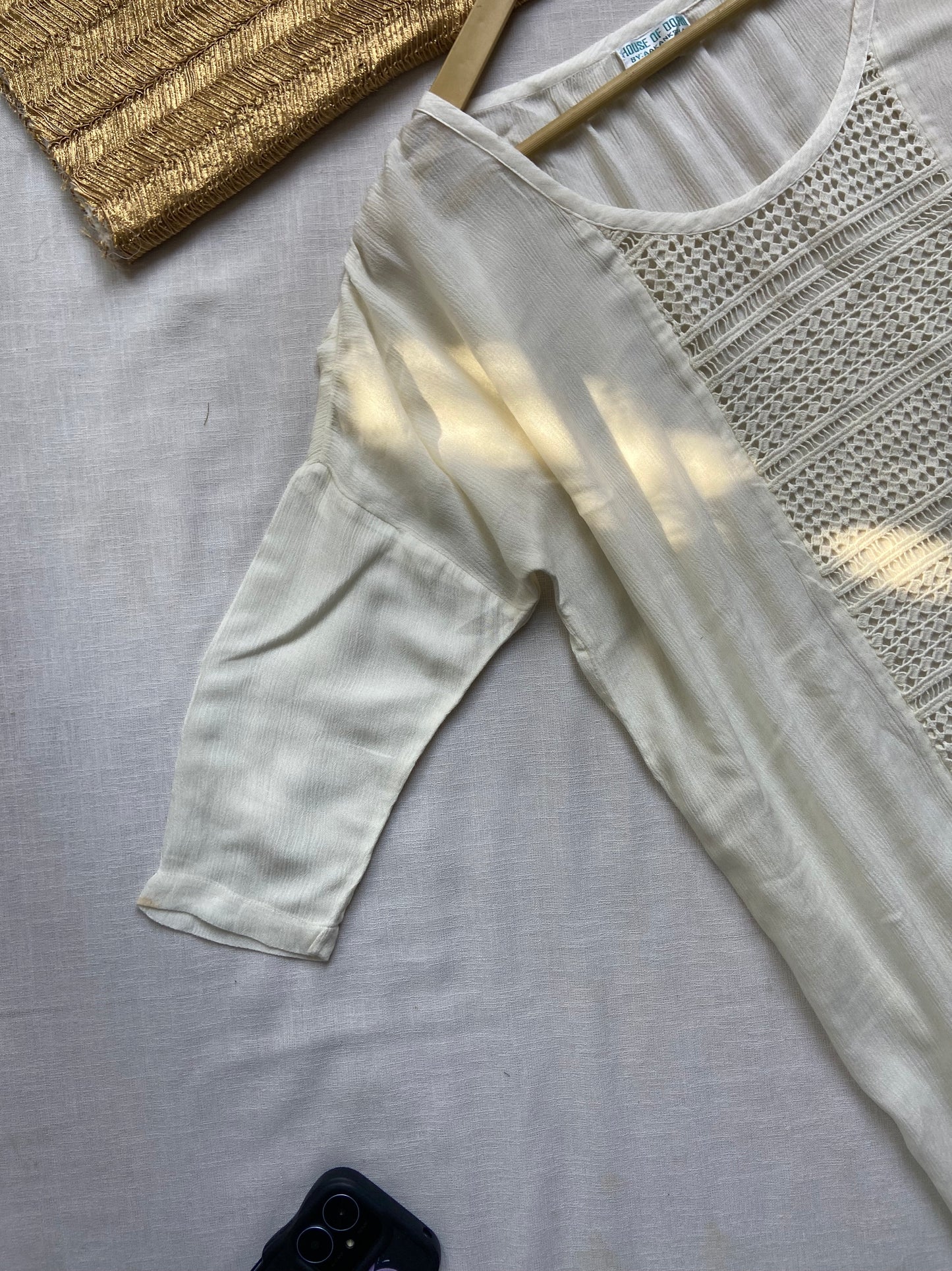 Women's Cream Crochet Panel Tunic Top