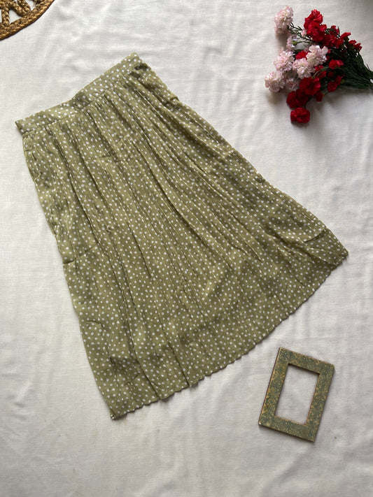 Green Pleated Long Skirt