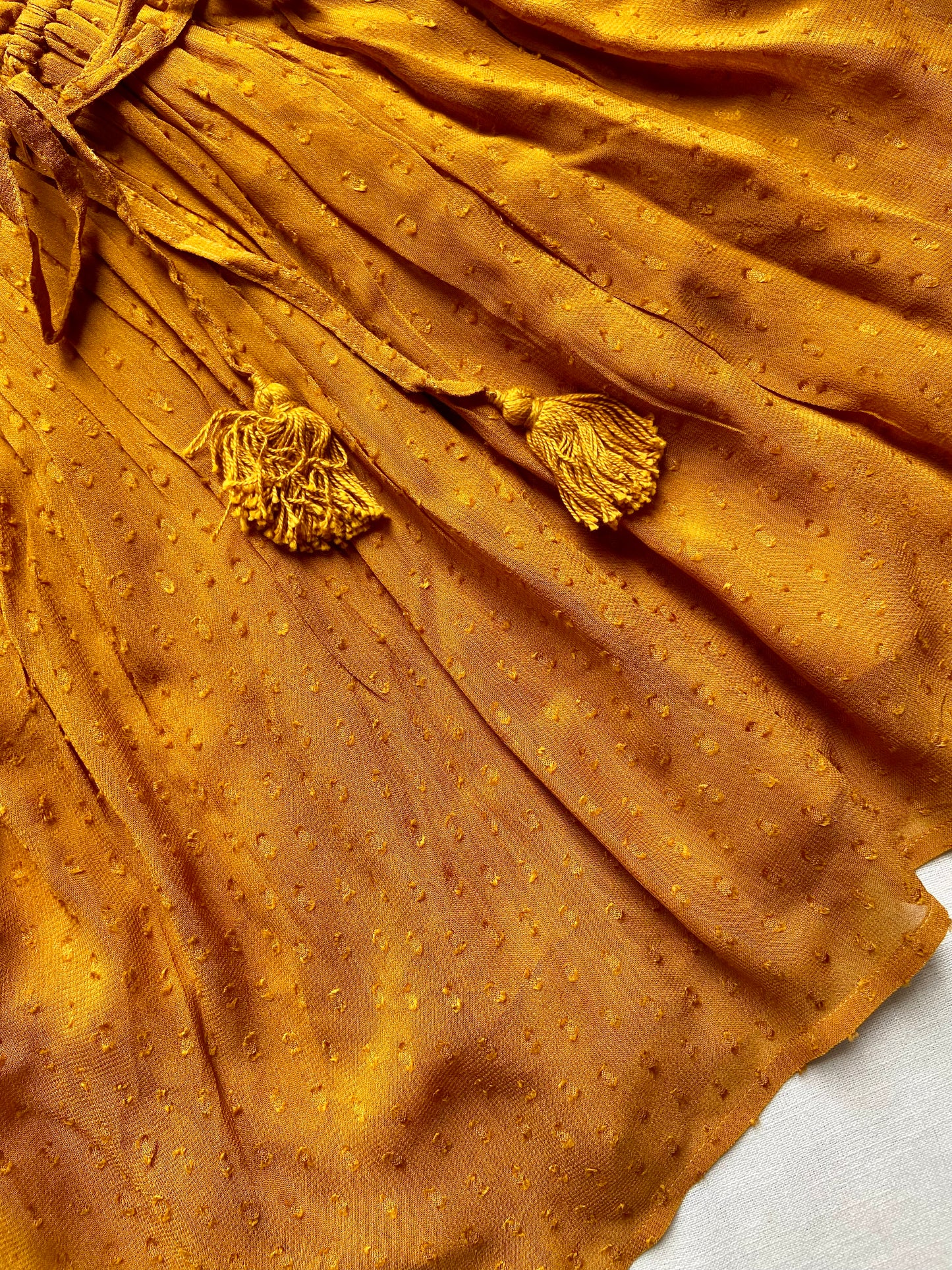 Mustard Yellow Tassel Tie-Up Boho Top